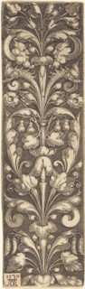 Sprig of Ornamental Foliage with Two Masks and Two Dolphins, 1530.