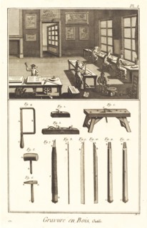 Gravure en Bois, Outils: pl. I, 1771/1779.  [Wood engraving, tools].