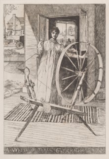 At the Spinning Wheel, c. 1884. 'A Wheel of Three Generations in 1884'.