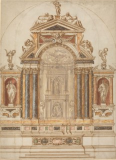 An Elaborate Altar of Colored Marble Ornamented with Sculptures, 1600s.