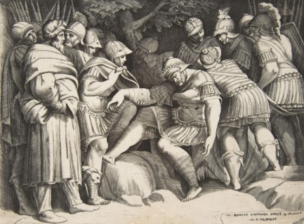 The wounded soldier Scipio in the centre surrounded by figures, 1531-76.