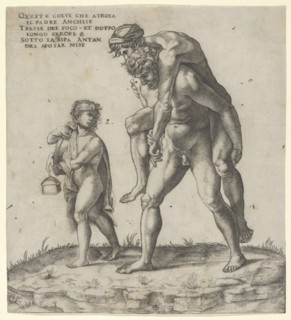 Aeneas rescuing Anchises, a young boy carrying a lantern at left, ca. 1525.