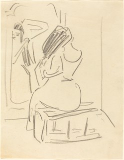 A Woman Combing Her Hair in Front of a Mirror, late 19th-early 20th century.