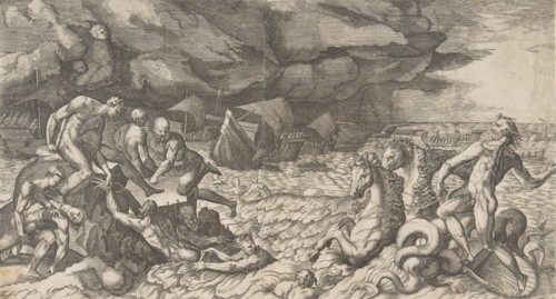 Neptune calming the Tempest Aeolus raised against the Fleet of Aeneas, 1531-76.