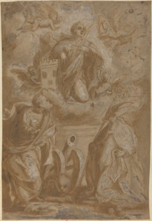 Saint Barbara in Glory with Saints Nicholas and Jerome, second half 16th century.