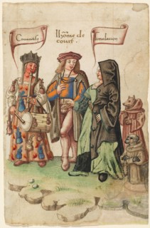 A Courtier Standing Between Covetousness and Dissimulation [fol. 14 recto], 1512/1514.