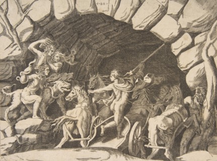 Pluto riding a chariot descending into Hell, from the 'Division of the Universe', 1531-76.