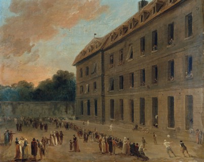 The prisoners of Saint-Lazare, ca 1794. Found in the collection of Musée Carnavalet, Paris.