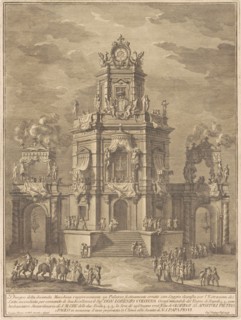 The Seconda Macchina for the Chinea of 1776: A Palace with a Loggia for the Lottery Draw, 1776. Creator: Giuseppe Vasi.
