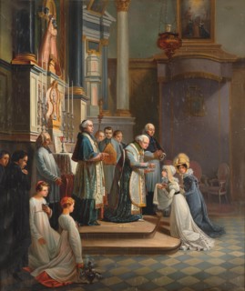 Visit of the Duchess of Berry to the Church of Notre Dame de Liesse in April 1819. Creator: Pingret, Édouard-Henri-Théophile (1788-1875).
