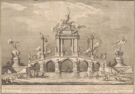 The Prima Macchina for the Chinea of 1755: A Triumphal Bridge with Antiquities..., 1755. Creator: Giuseppe Vasi.