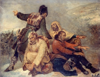 Quatre soldats de l'armée en déroute, c. 1826. Creator: Scheffer, Ary (1795-1858).