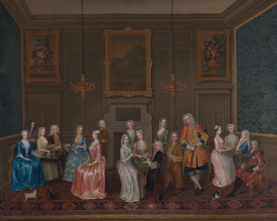 Tea Party at Lord Harrington's House, St. James's, 1730. Creator: Philips, Charles (c. 1703-1747).