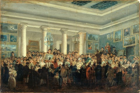 Vente publique de tableaux (Public sale of paintings), c. 1785. Creator: Demachy, Pierre-Antoine (1723-1807).
