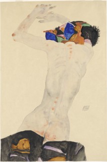 Rückenakt mit buntem Tuch (Nude from the back with a colored cloth), 1911. Creator: Schiele, Egon (1890-1918).