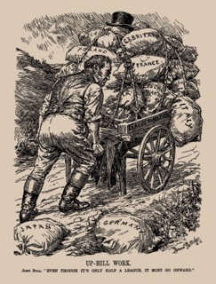 Up-Hill Work. John Bull. "Even though it's only half a league, it must go onward", 1935. Creator: Partridge, Sir Bernard (1861-1945).