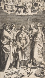 Saint Cecilia standing in the centre accompanied by Saint Paul, the Magdalene, Saint John ..., 1531. Creator: Giulio Bonasone.