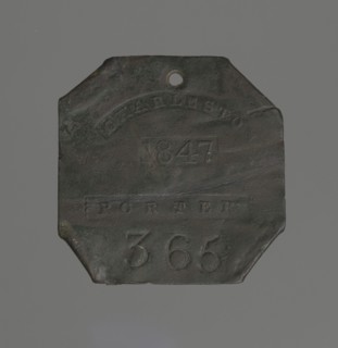 Charleston slave badge from 1847 for Porter No. 365, 1847. Creator: Unknown.
