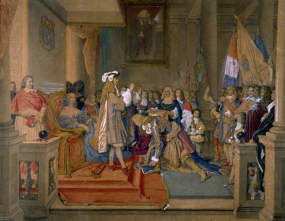 Marshal Berwick receiving from King Philip V of Spain the Order of the Golden Fleece, 1864. Creator: Ingres, Jean Auguste Dominique (1780-1867).