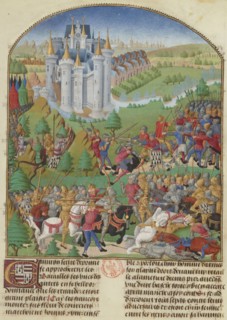 The Battle of Auray on 29 September 1364 (Miniature from Compillation..., c. 1480. Creator: Anonymous.