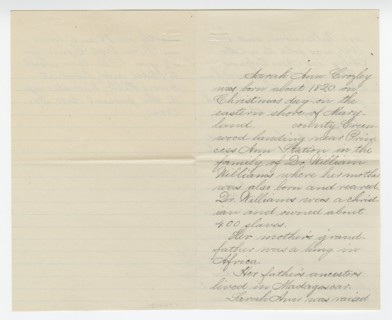 Biography of Sarah Ann Blunt Crozley, December 1884. Creator: Unknown.