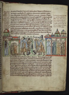 Bernard of Clairvaux sending monks to daughter houses, Cistercian monks, 1249-1250. Creator: Anonymous.