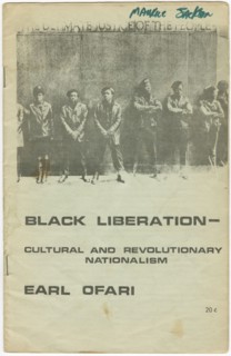 'Black Liberation - Cultural and Revolutionary Nationalism', ca. 1970. Creators: Unknown, Earl Ofari.