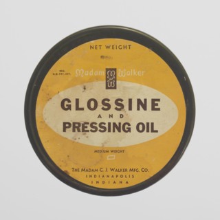 Tin for Madame Walker Glossine and Pressing Oil, 1940s - 1960s. Creator: Unknown.