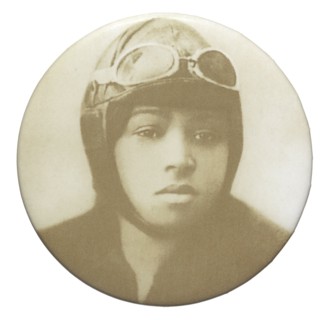Pinback button featuring a portrait of Bessie Coleman, mid to late 20th century. Creator: Unknown.
