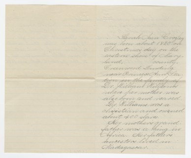Biography of Sarah Ann Blunt Crozley, January 1885. Creator: Unknown.