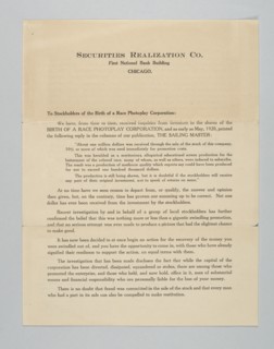 Letter regarding the Birth of a Race Photoplay Corporation, 1922. Creator: Unknown.