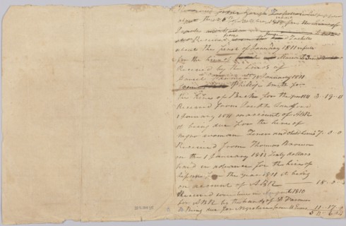 Accounting record for the Rouzee family with notes on hires of enslaved persons, 1810-1811. Creator: Unknown.