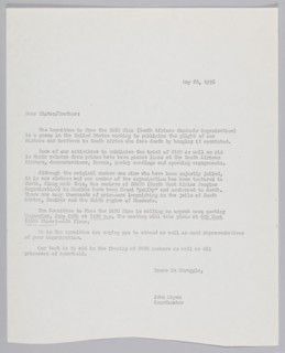 Letter discussing the activities of the Commitee to Free the SASO 9, May 28, 1976. Creator: John Akpan.