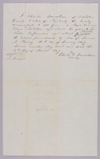 Manumission paper for Matilda and Cassandra Derickson, 1849. Creator: Unknown.
