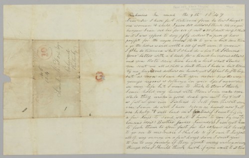 Letter to Samuel Fox from Giles Saunders regarding the slave trade, March 9, 1847. Creator: Giles Saunders.