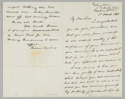 Letter from Secretary Gideon Welles to his son Thomas, March 5, 1865. Creator: Gideon Welles.