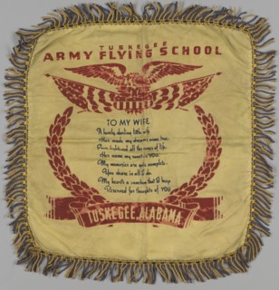 Pillow sham with Tuskegee Flying School poem, 1941-1946. Creator: Unknown.