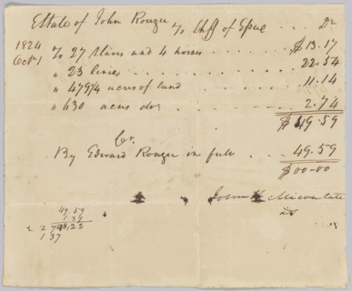 Record of taxes on property, including enslaved persons, owned by John Rouzee, 1824. Creator: Unknown.