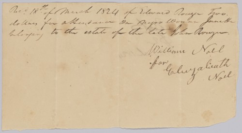 Payment receipt to Eliza Noel for "attendance on a negro woman named Janet", March 18, 1824. Creator: Unknown.