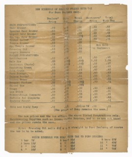 Price list for dealers of Poro beauty products, 1915-1953    . Creator: Unknown.