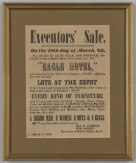 Broadside for the estate sale of Robert Skeen including ten enslaved people, March 18, 1862. Creator: Unknown.