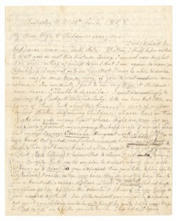 Letter written by John Brown and Frederick Douglass to Brown's wife and children, January 30, 1858. Creators: Frederick Douglass, John Brown.