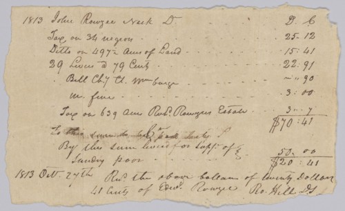Record of taxable property, including enslaved persons, owned by John Rouzee, October 27, 1813. Creator: Unknown.