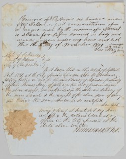 Bill of sale for a man named Daniel to Jerome B. Annis, November 1, 1851. Creator: Thomas May.