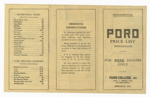 Price list for dealers of Poro products, 1915-1953    . Creator: Unknown.