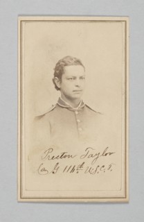 Carte-de-visite of Preston Taylor as a drummer with the 116th USCT, ca. 1866. Creator: Louis Isaac Prince.