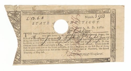 Receipt for payment to Jack Little for his service in the Continental Army, 1782. Creator: Unknown.