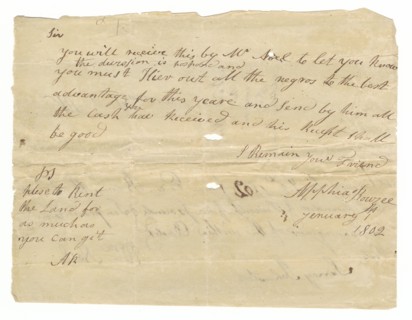 Letter and payment receipt for hire of enslaved persons owned by Apphia Rouzee, January 1, 1802. Creator: Unknown.