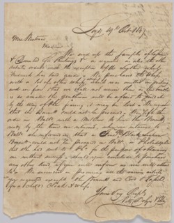 Letter concerning procurement of whips, personal affects, and bolts of cloth, October 19, 1829. Creator: Unknown.