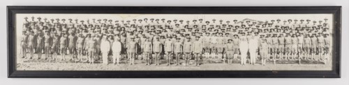 Framed panoramic photograph of M Company, 365th Infantry, 183d Brigade, 1917-1919. Creator: Unknown.